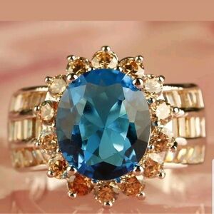 Blue and silver Vintage Style Ring with Ornate Detailing